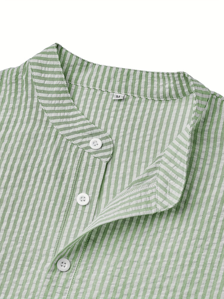 Rowan | Men's Band Collar Long Sleeve Stripe Shirt