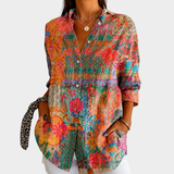 Sunlit Wildflower Patchwork Button-Front Blouse