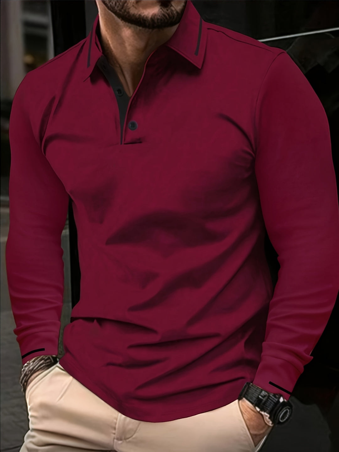 Maxwell | Men's Long Sleeve Contrast-Trim Polo