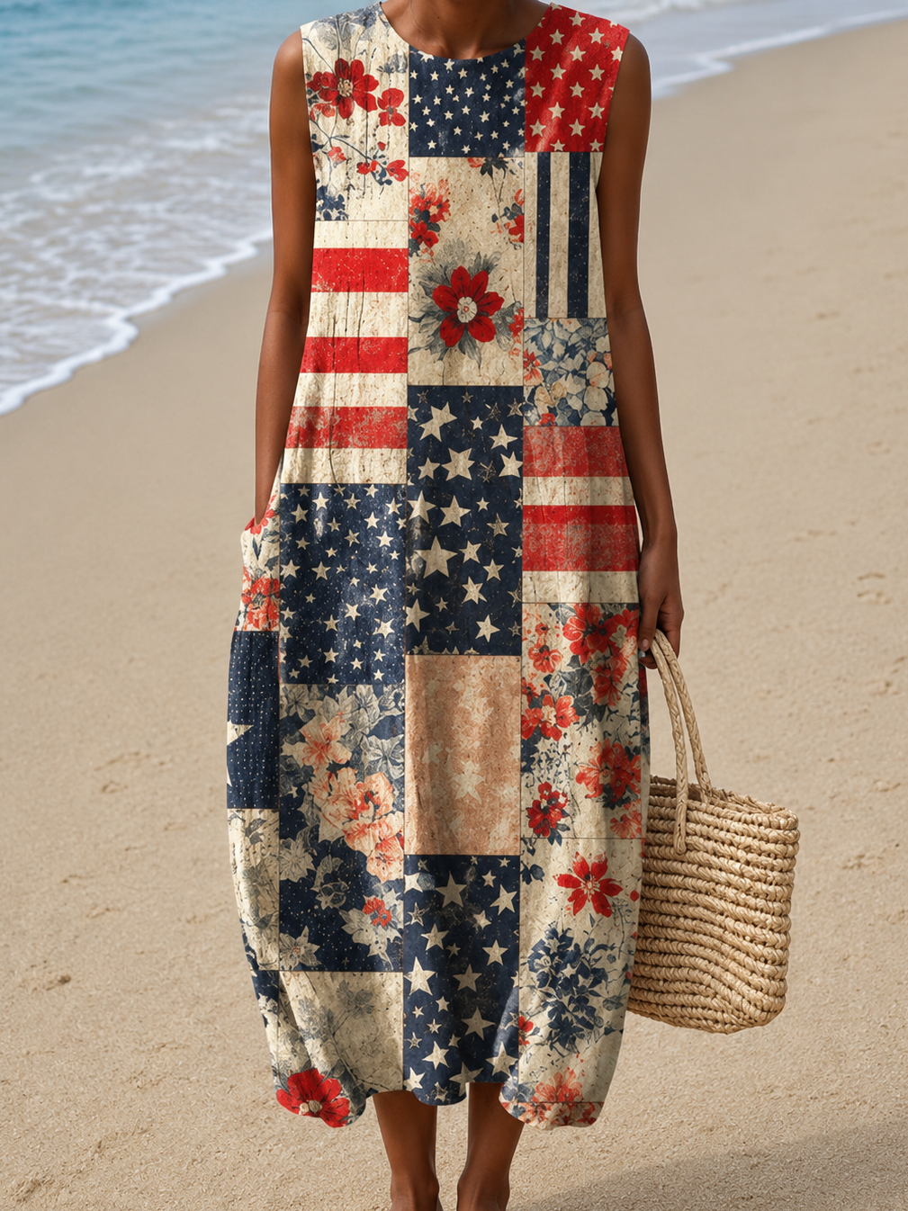 Suzanne | Sleeveless Patchwork Midi Dress