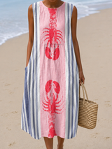 Elodie | Coastal Striped Sleeveless Midi Dress