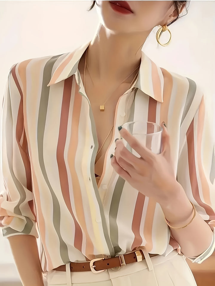 Celeste | Women's Multicolour Stripe Long Sleeve Button Shirt