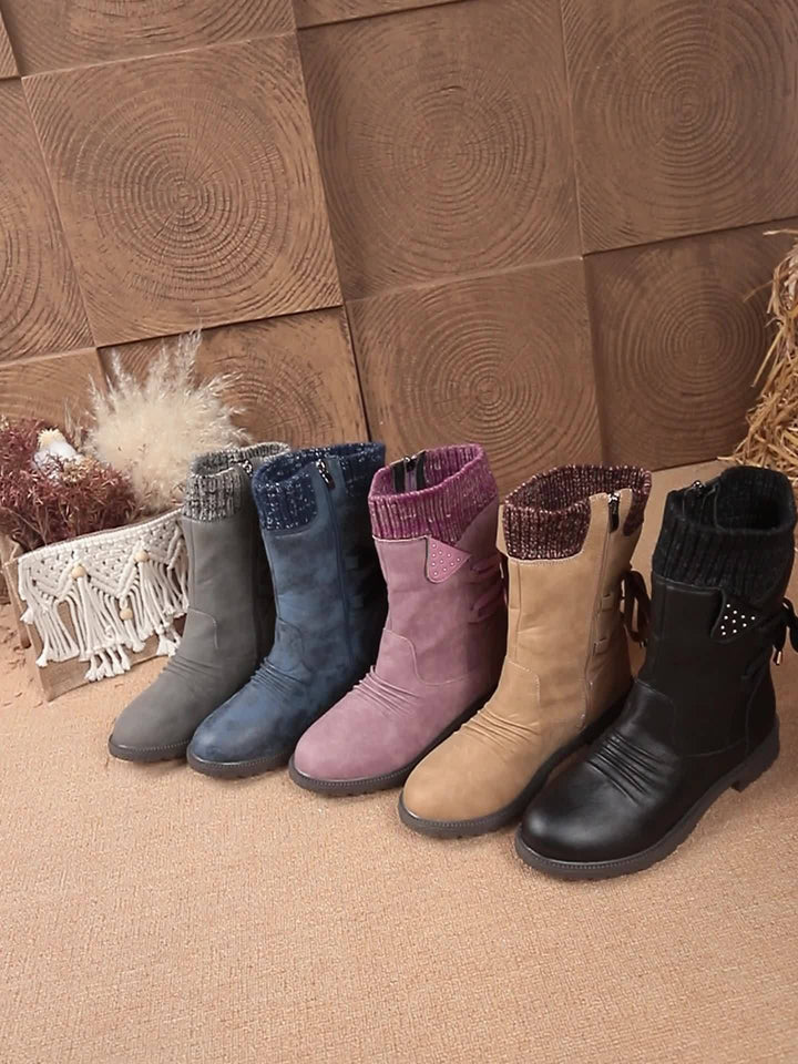Loretta | Cozy Knit-Cuff Mid-Calf Boots