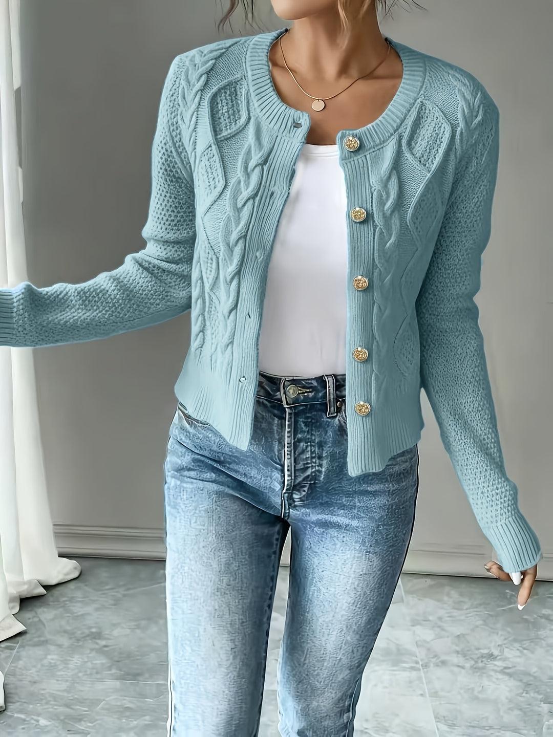 Eleanor | Cable-Knit Button-Front Cardigan