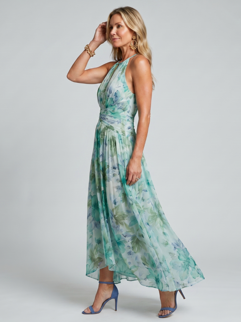 Coralie | Pleated Halter Midi Dress