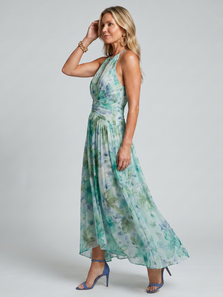 Coralie | Pleated Halter Midi Dress