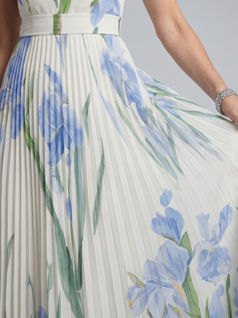 Georgia | Pleated Floral Square-Neck Maxi Dress