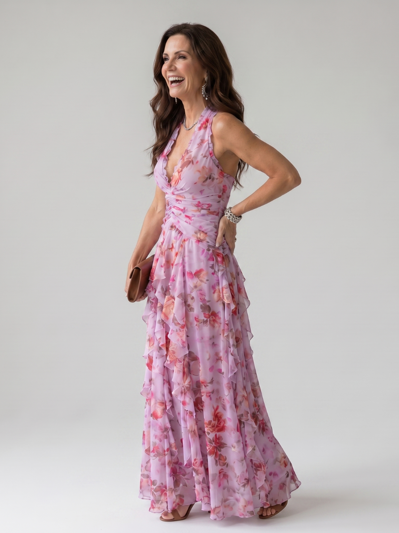 Lucille | Halter Neck Floral Maxi Dress
