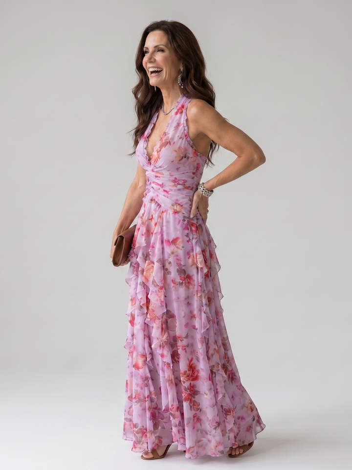Lucille | Halter Neck Floral Maxi Dress