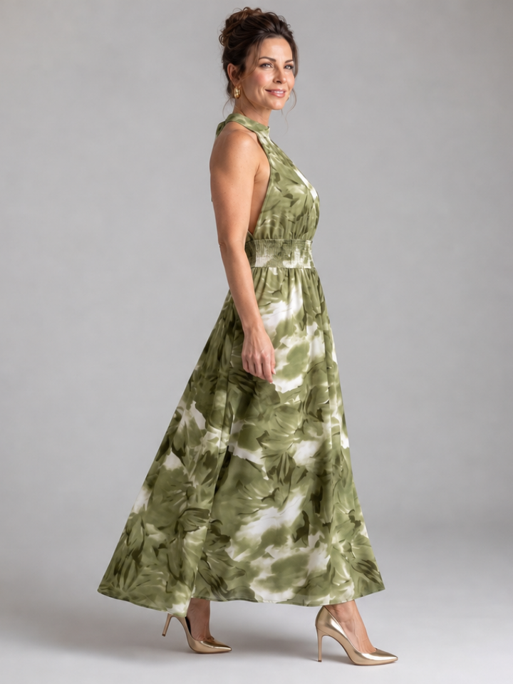 Naomi | Halter Neck Gathered-Waist Midi Dress