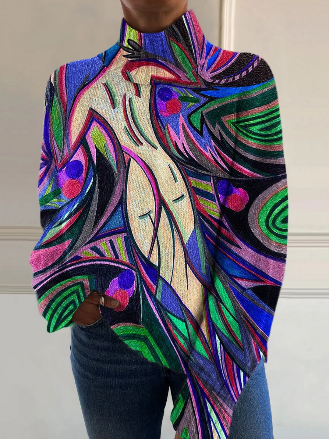 Coralynn | Artful Abstract High-Neck Top