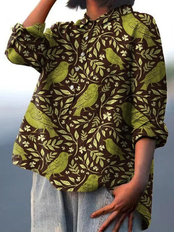 Barbara | Vintage Garden Bird Print Casual Shirt