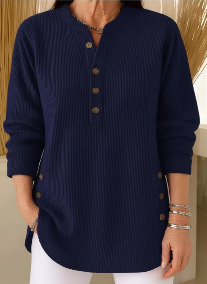 Delora | Ribbed Button-Front Top