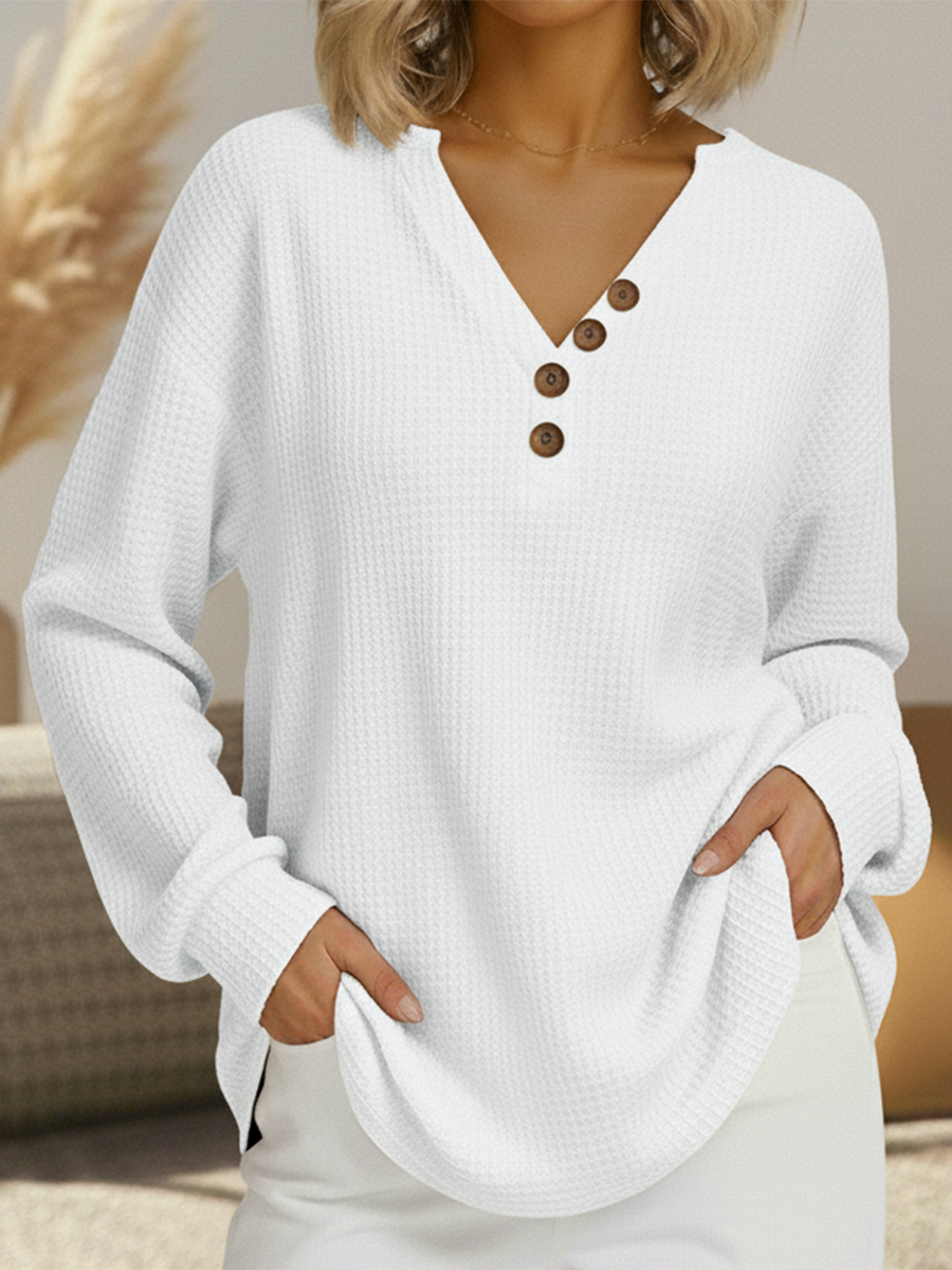 Romy | Relaxed Button-Neck Top