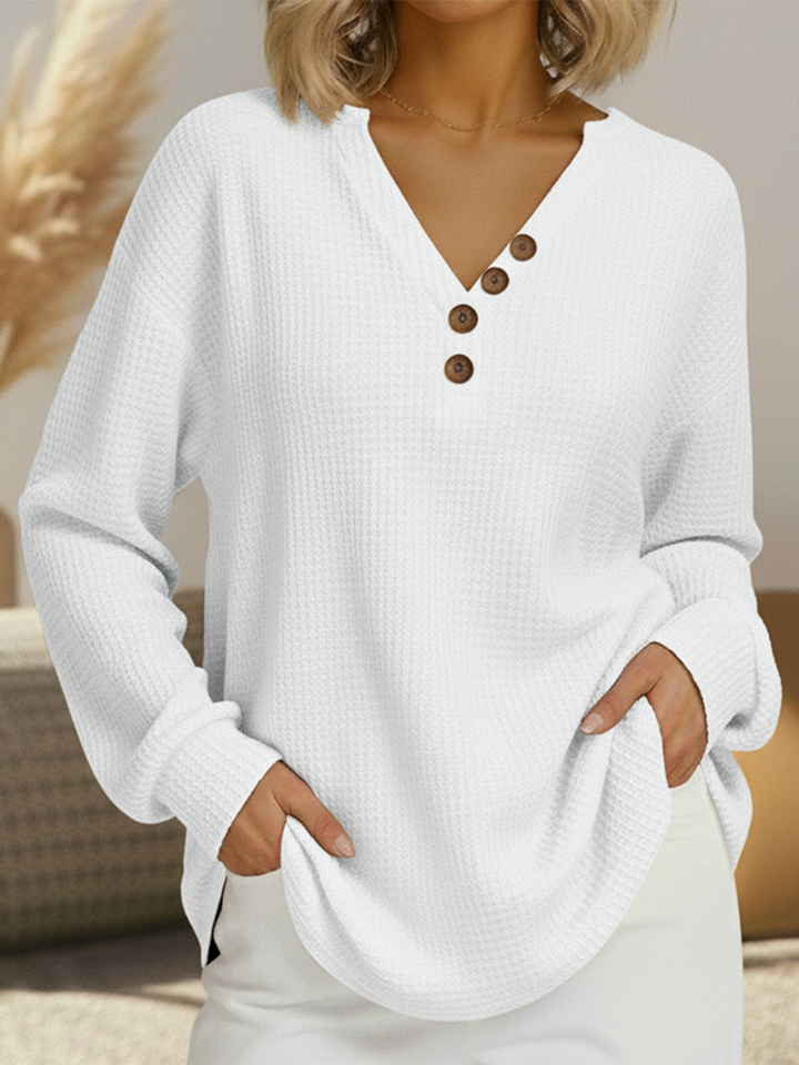 Romy | Relaxed Button-Neck Top