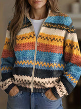 Kathryn | Zip-Front Patterned Knit Cardigan