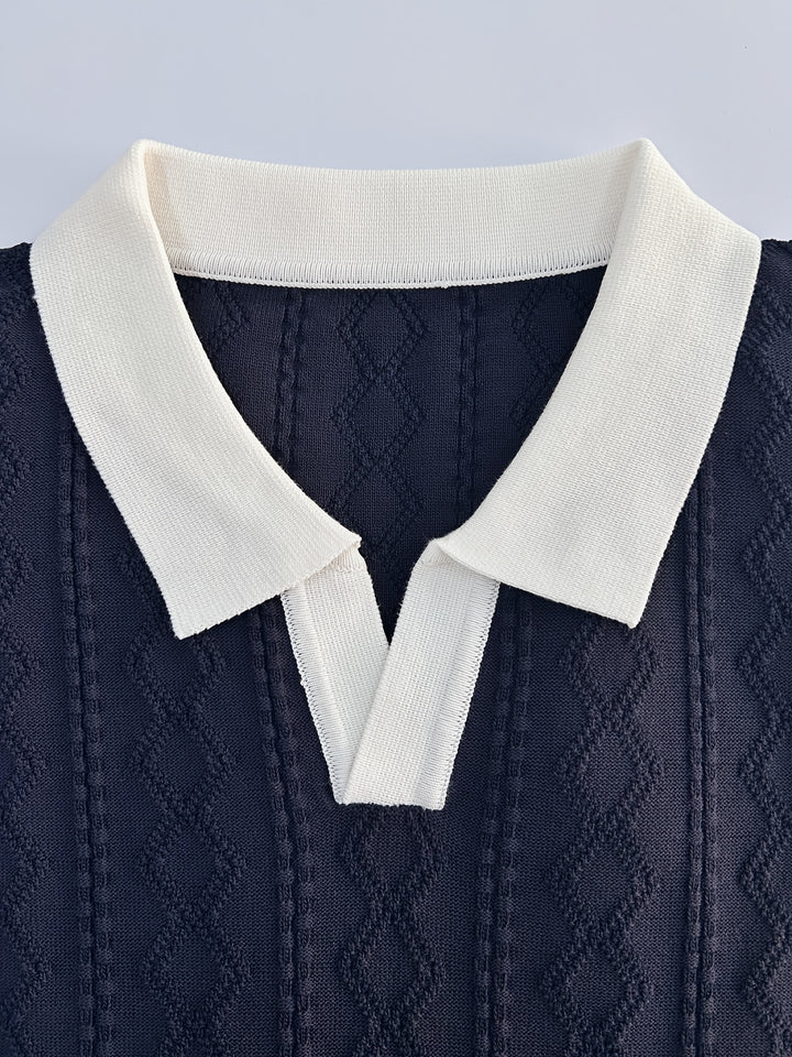 Curtis | Textured Contrast-Collar Polo Shirt