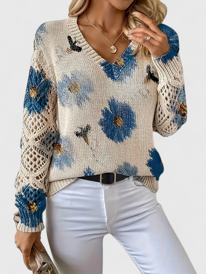 Charlene | Open-Knit Floral Sweater