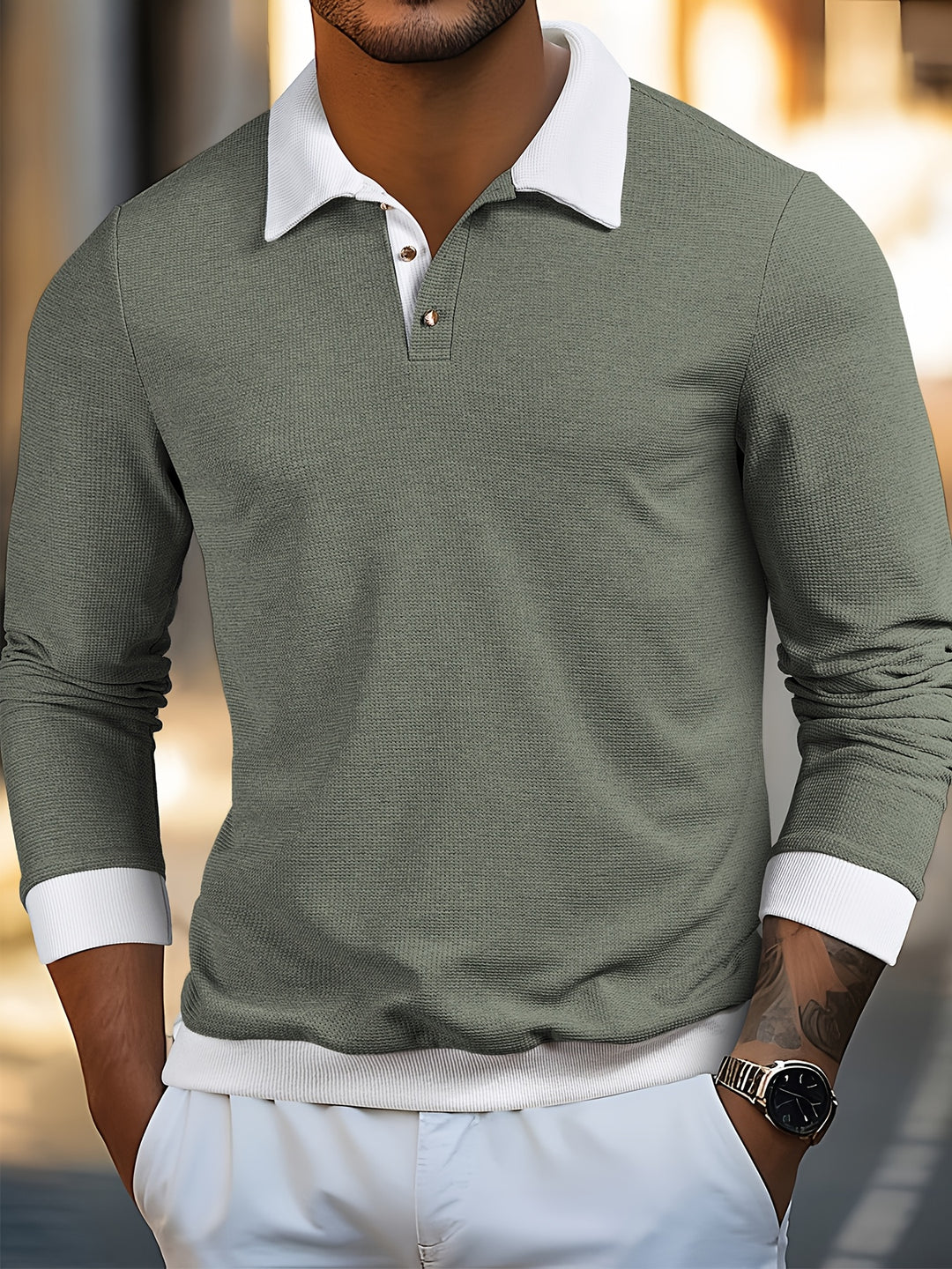 Clark | Men's Waffle Knit Contrast Collar Polo