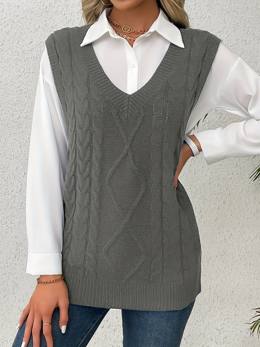Cambria | Cable-Knit V-Neck Sweater Vest