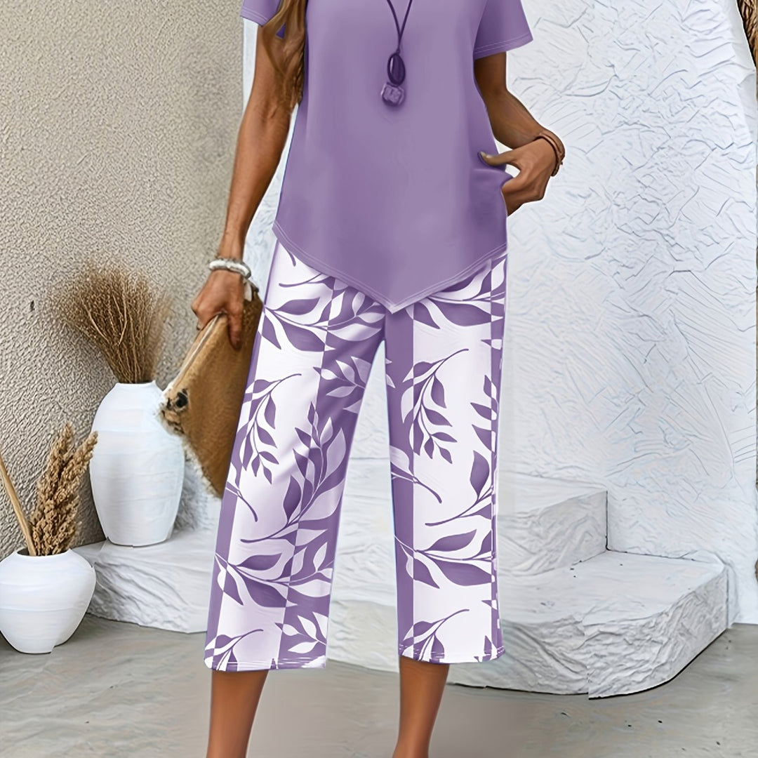 Camille | Women's Two-Piece Botanical Print Top & Trouser Set