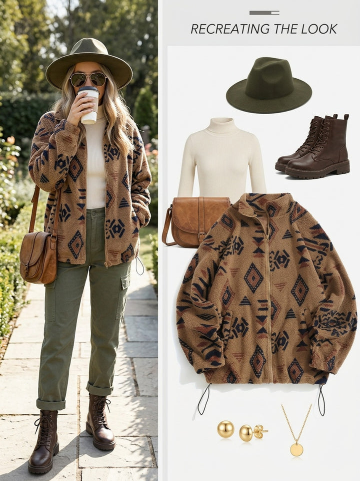 Juno | Patterned Plush Zip-Up Jacket