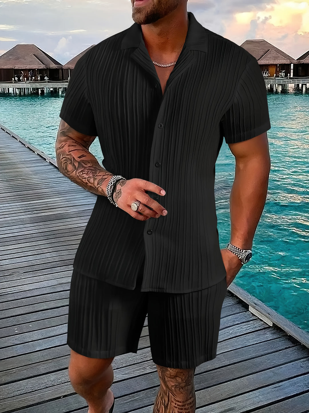 Cayo | Men's Woven Two-Piece Camp Collar Set