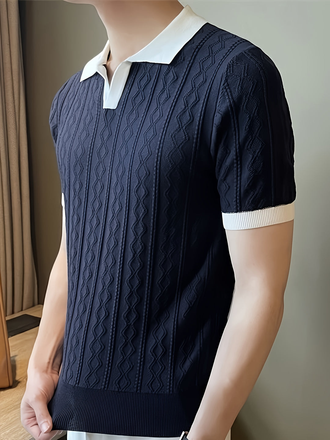 Curtis | Textured Contrast-Collar Polo Shirt