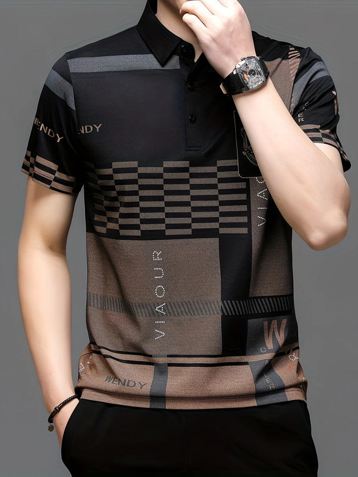 Harmon | Men's Colour-Block Geometric Knit Polo