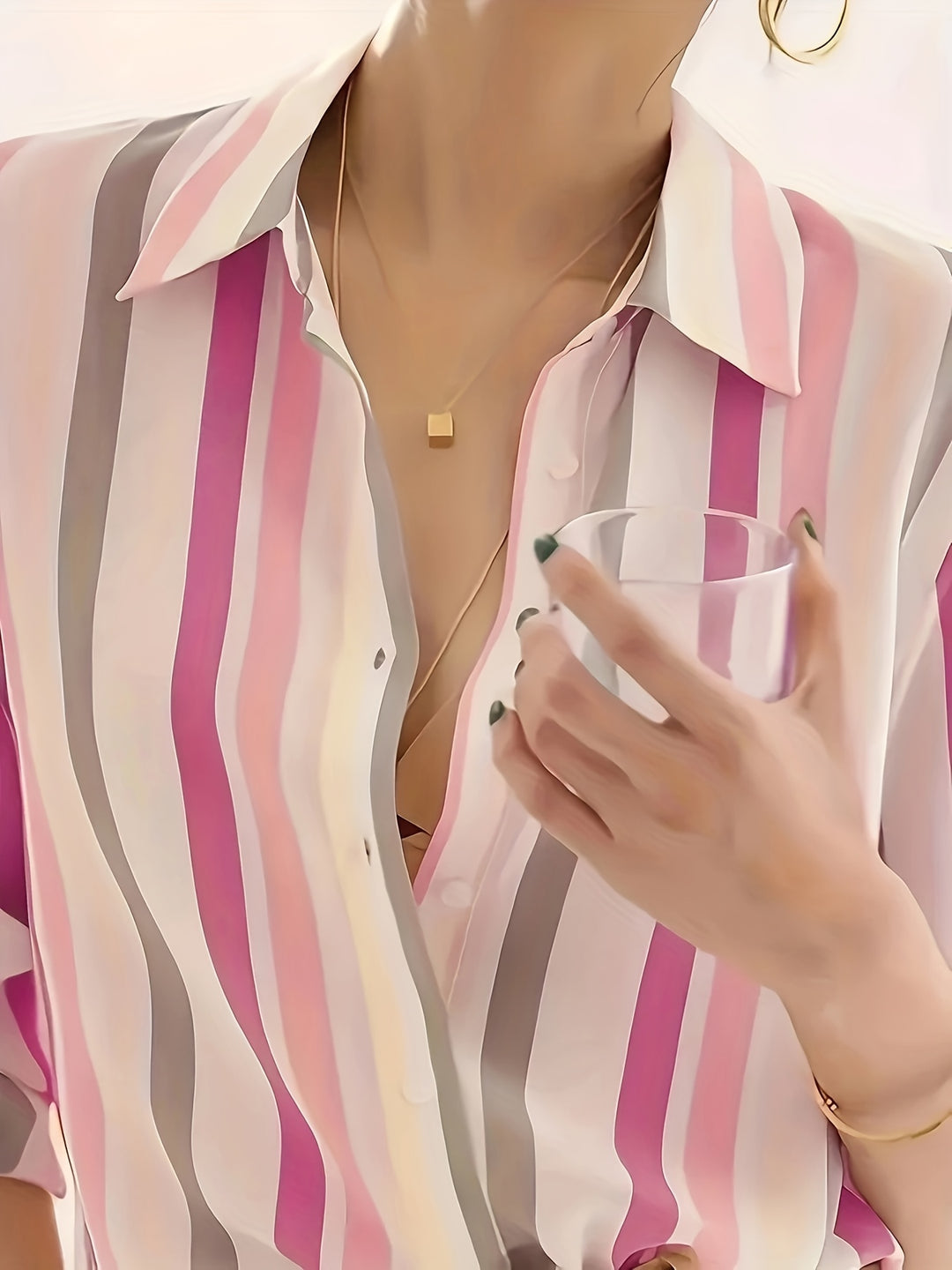 Celeste | Women's Multicolour Stripe Long Sleeve Button Shirt