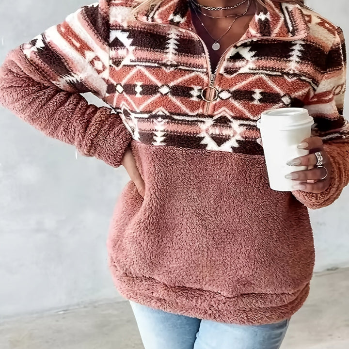 Sienna | Patterned Half-Zip Teddy Pullover