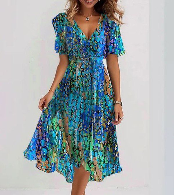 Lucinda | Flowing Watercolor Midi Dress