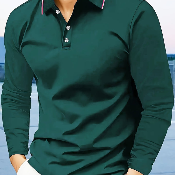 Wells | Men's Long Sleeve Lapel Polo Shirt