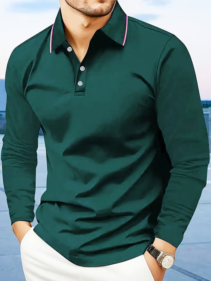 Wells | Men's Long Sleeve Lapel Polo Shirt