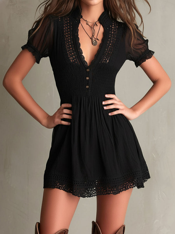 Elsie | Smocked Lace-Trim Mini Dress