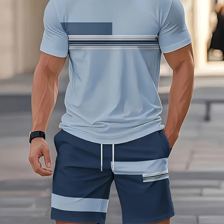 Trent | Men's Colour Block Crew Neck T-Shirt & Shorts Set