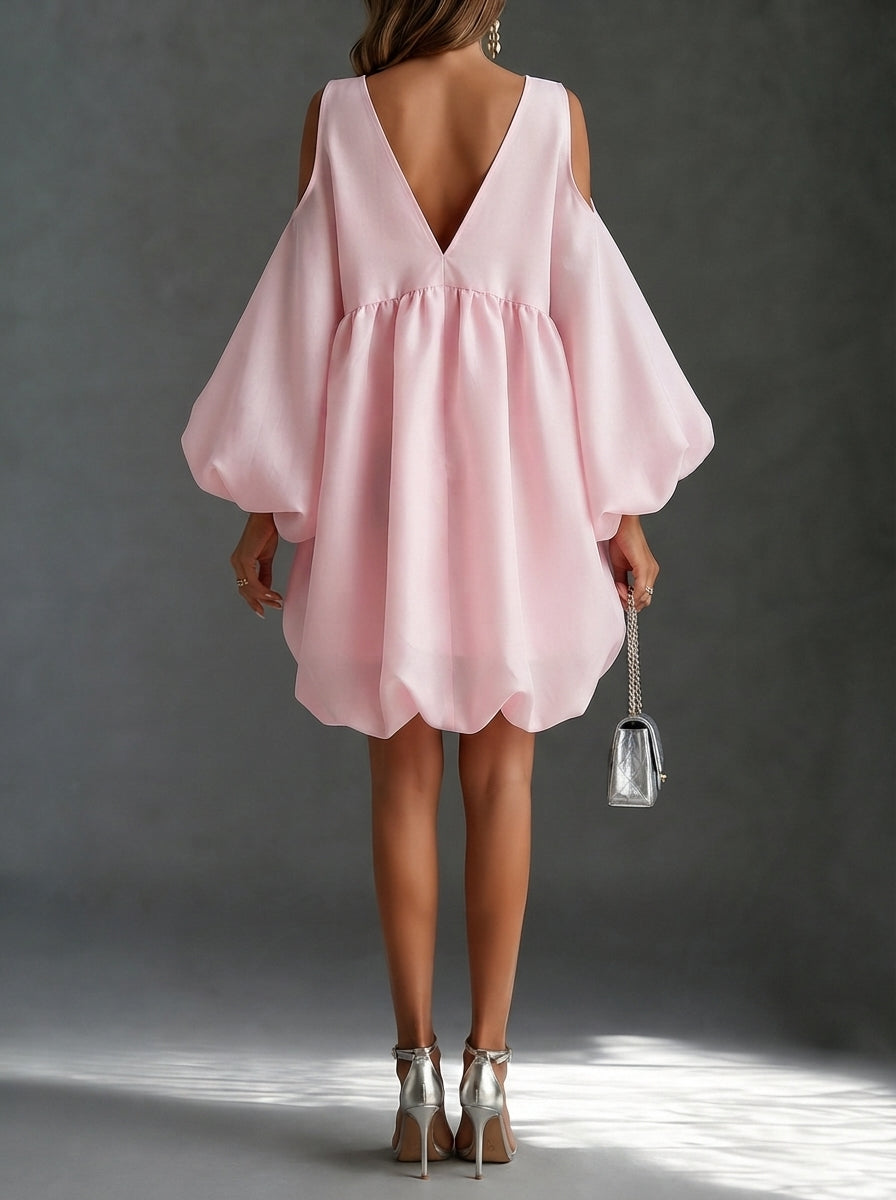 Penelope | Cold-Shoulder Balloon-Sleeve Party Dress