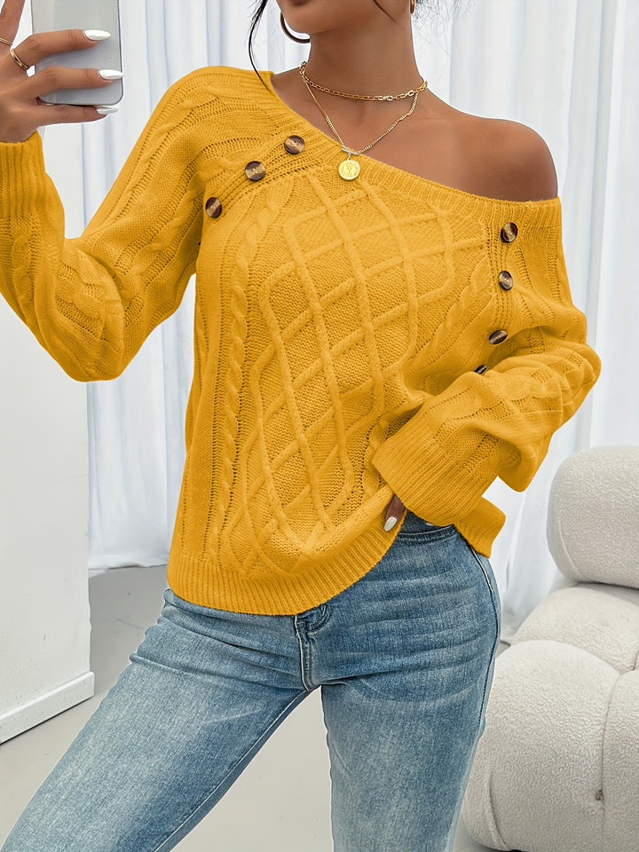 Genevieve | Cable-Textured Button Sweater