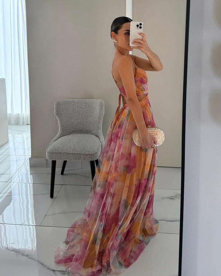 Delphinia | Flowing Watercolour Maxi Dress