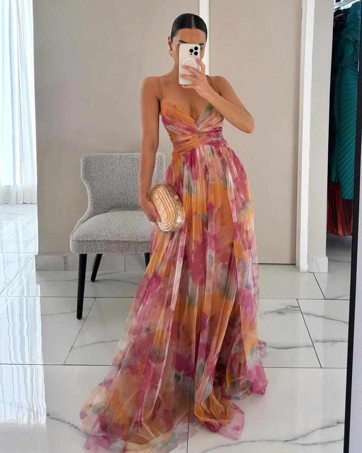 Delphinia | Flowing Watercolour Maxi Dress