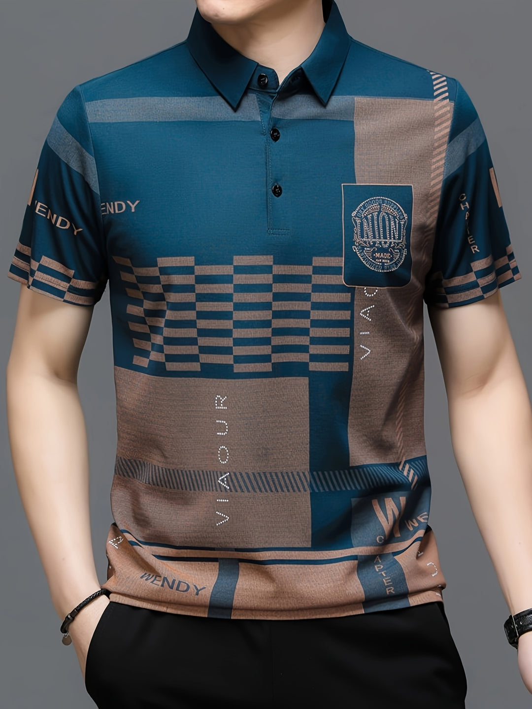Harmon | Men's Colour-Block Geometric Knit Polo