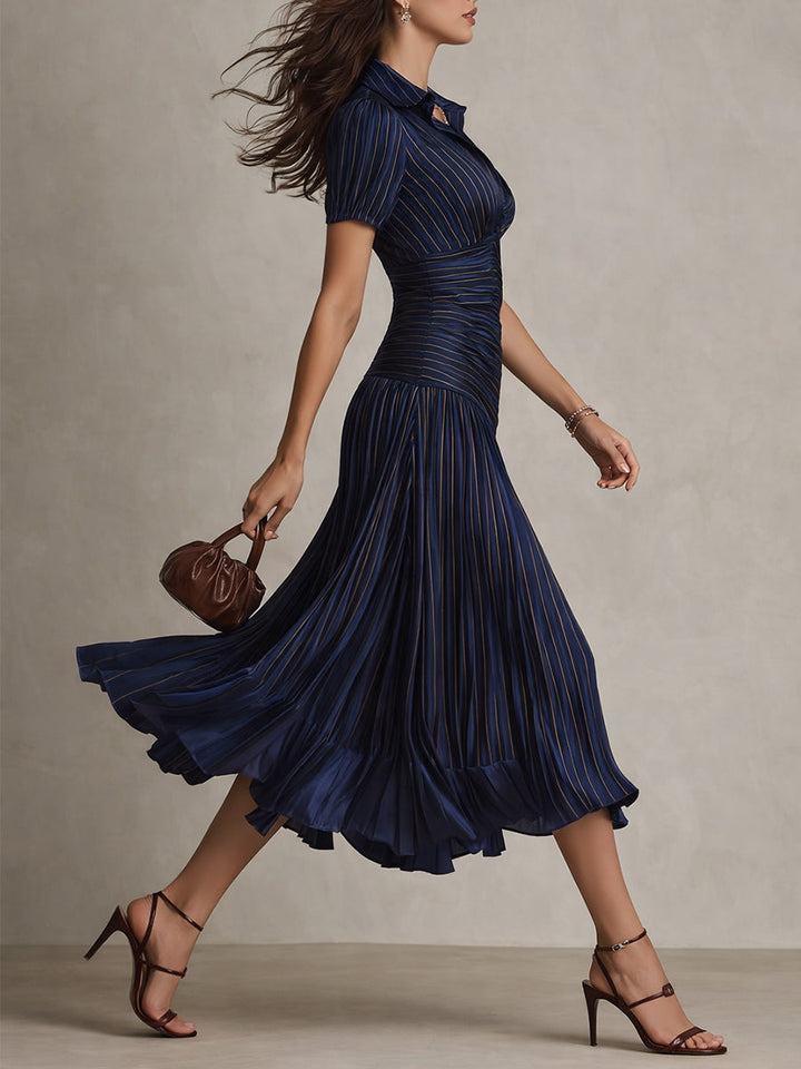 Rosalyn | Pleated Striped Midi Dress