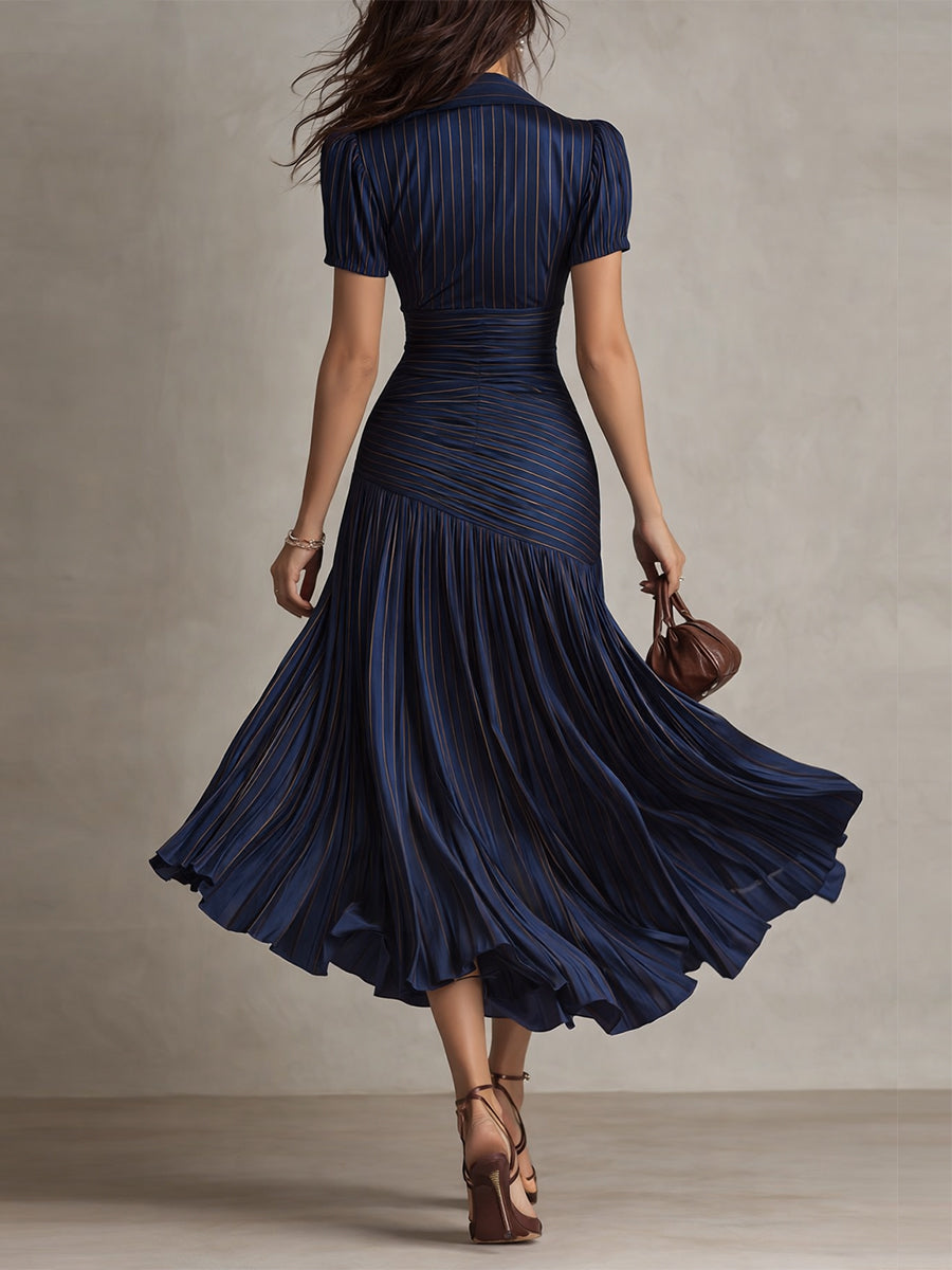Rosalyn | Pleated Striped Midi Dress