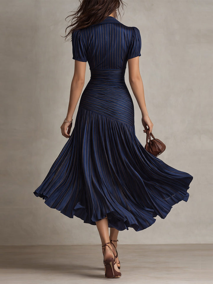 Rosalyn | Pleated Striped Midi Dress