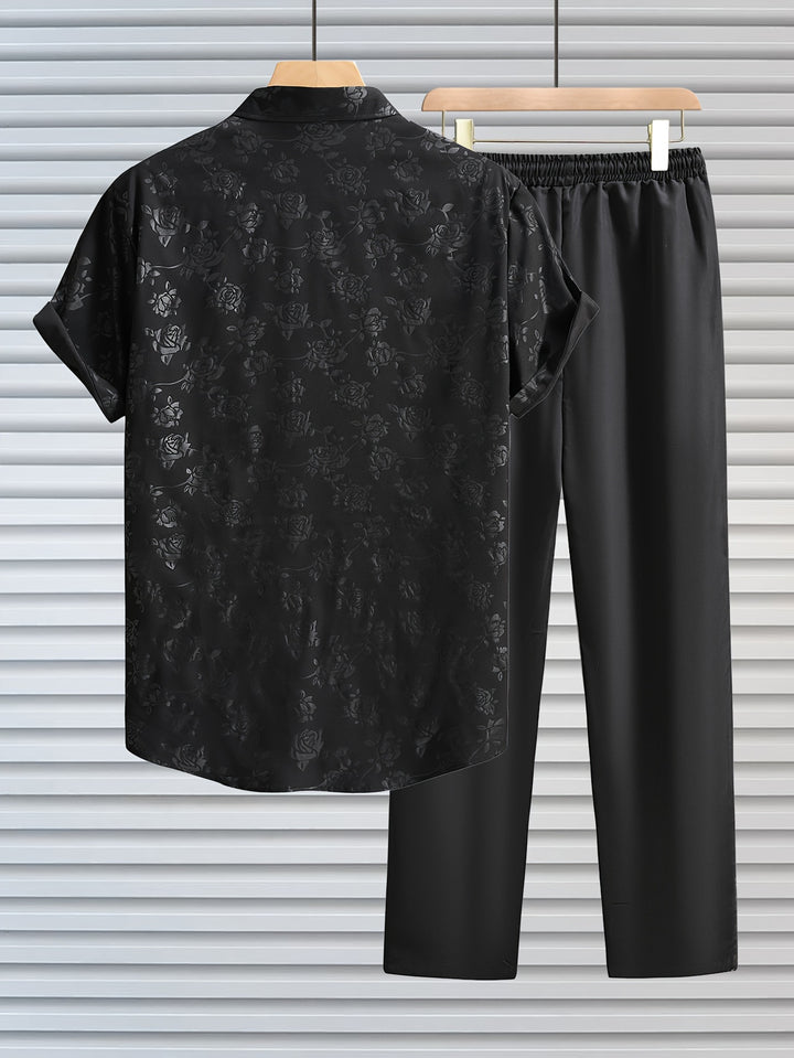 Adam | Men's Jacquard Short Sleeve Shirt & Trouser Set