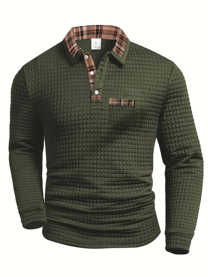 Perry | Men's Waffle Knit Plaid Collar Polo