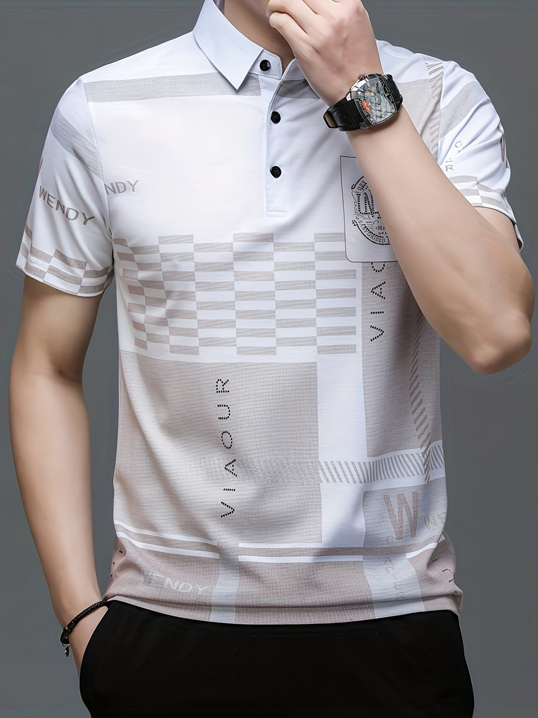 Harmon | Men's Colour-Block Geometric Knit Polo