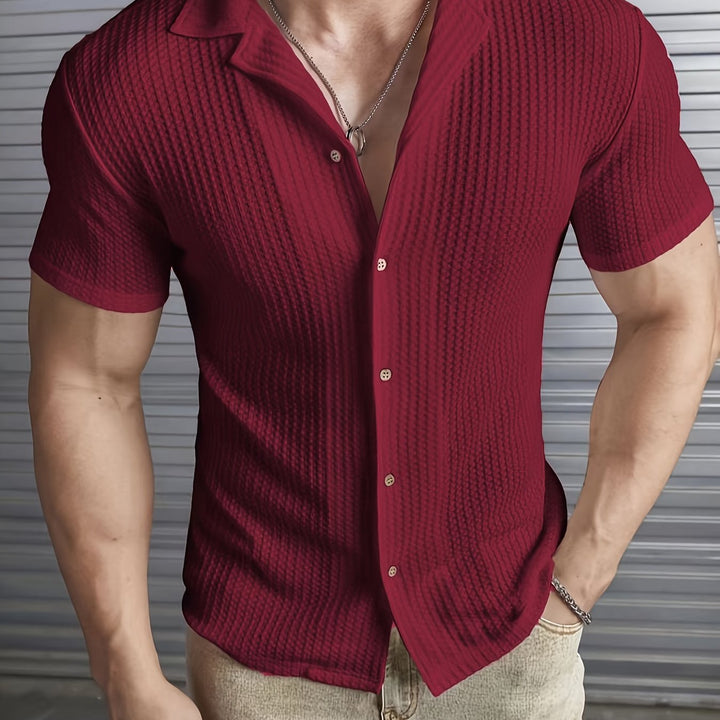 Maddox | Men's Textured Ribbed Short Sleeve Camp Collar Shirt