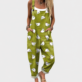 Soft Olive Green Jumpsuit with Hen Pattern