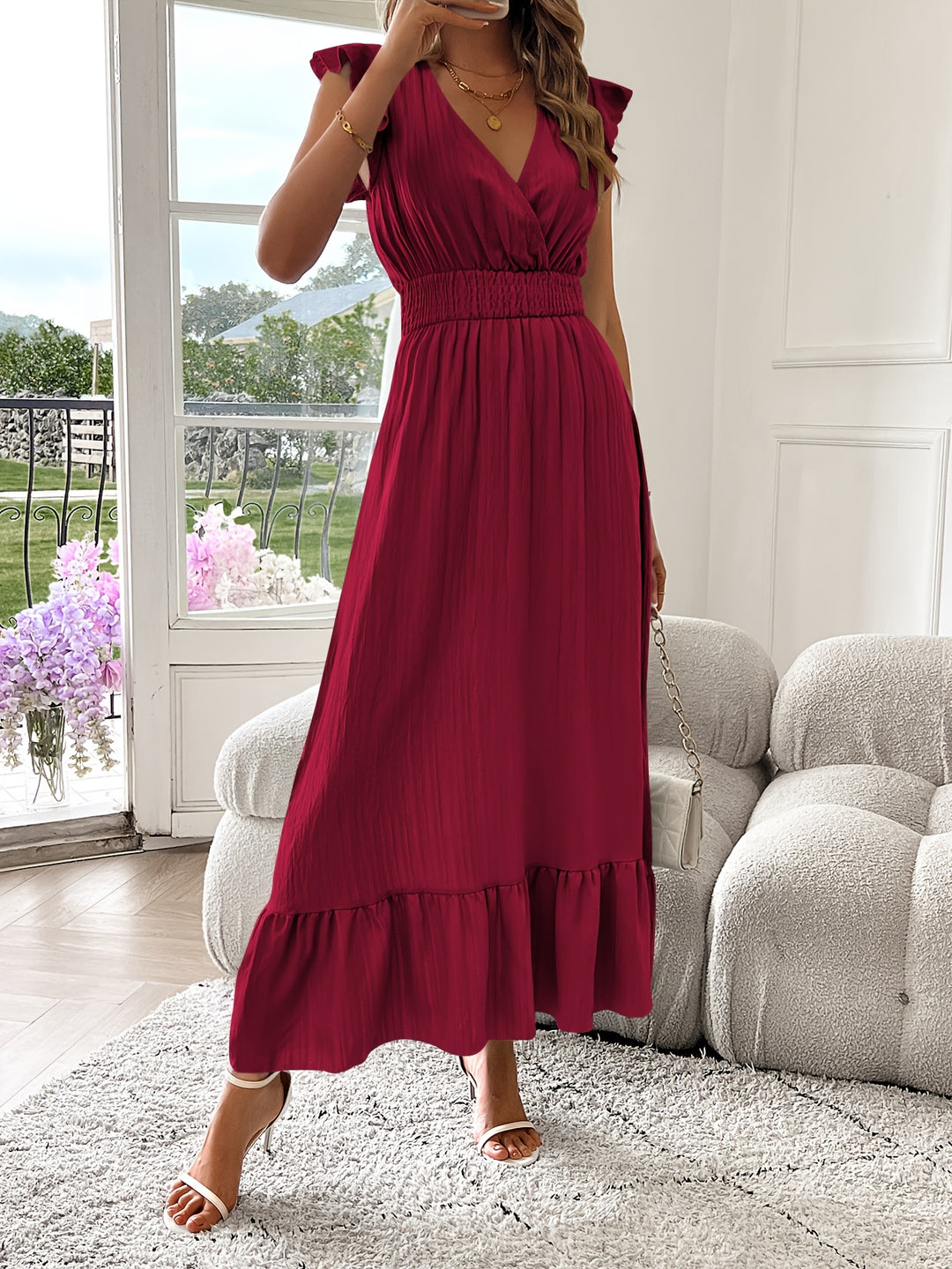 Seraphina | Ruffled V-Neck Midi Dress
